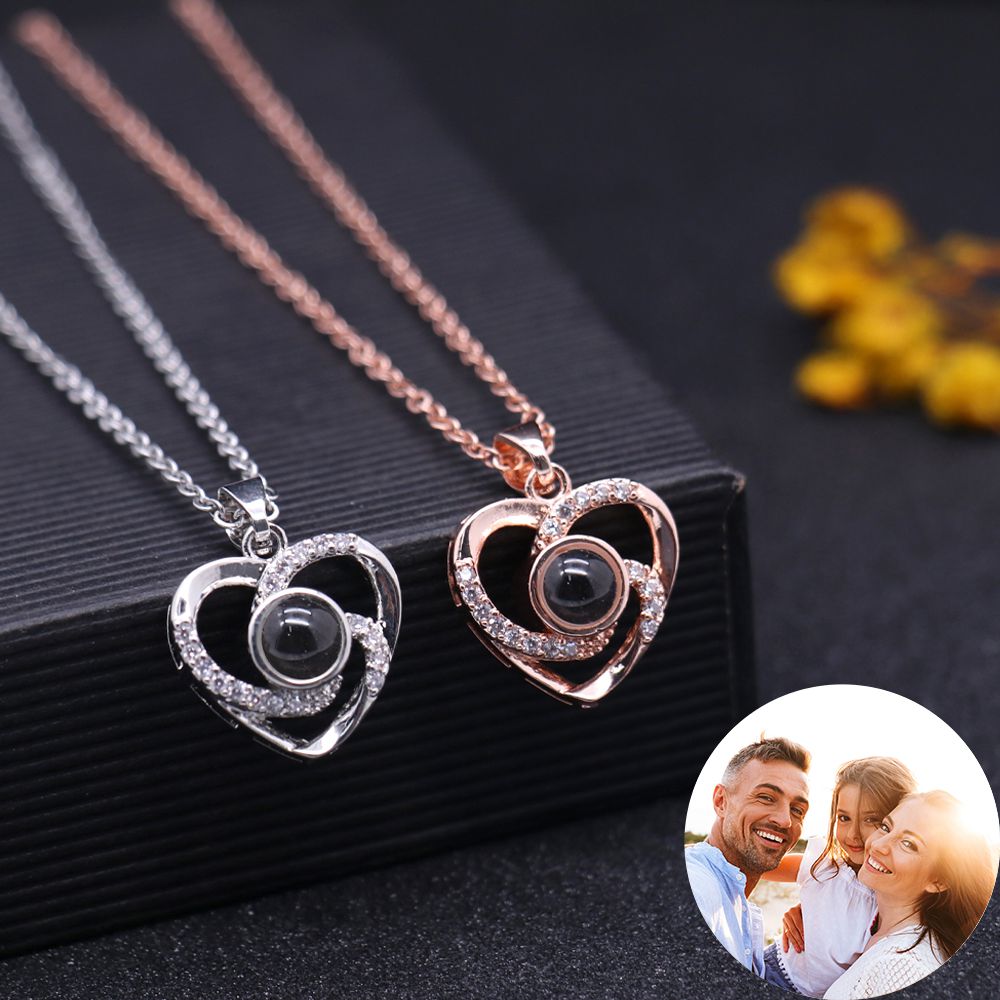 Personalized Photo Projection Necklace Revolving Heart