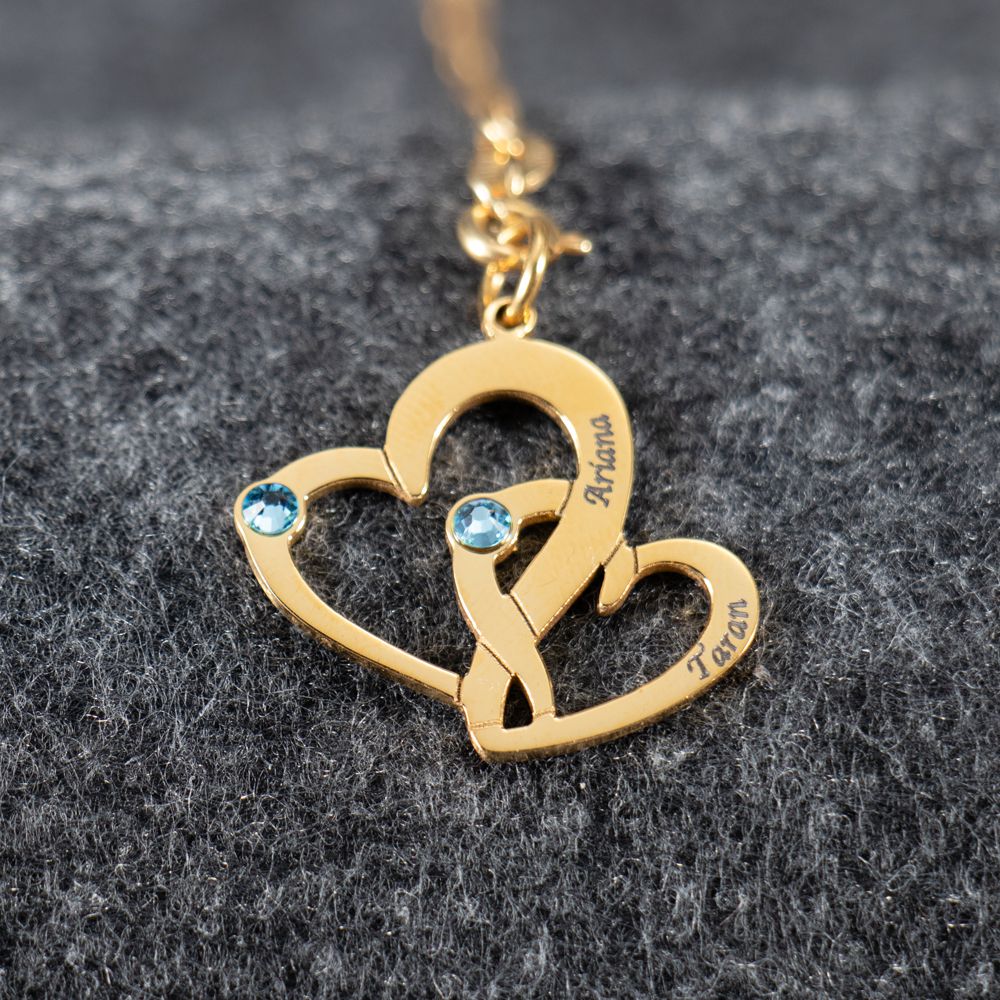 Interlaced Two Hearts Necklace With Birthstones